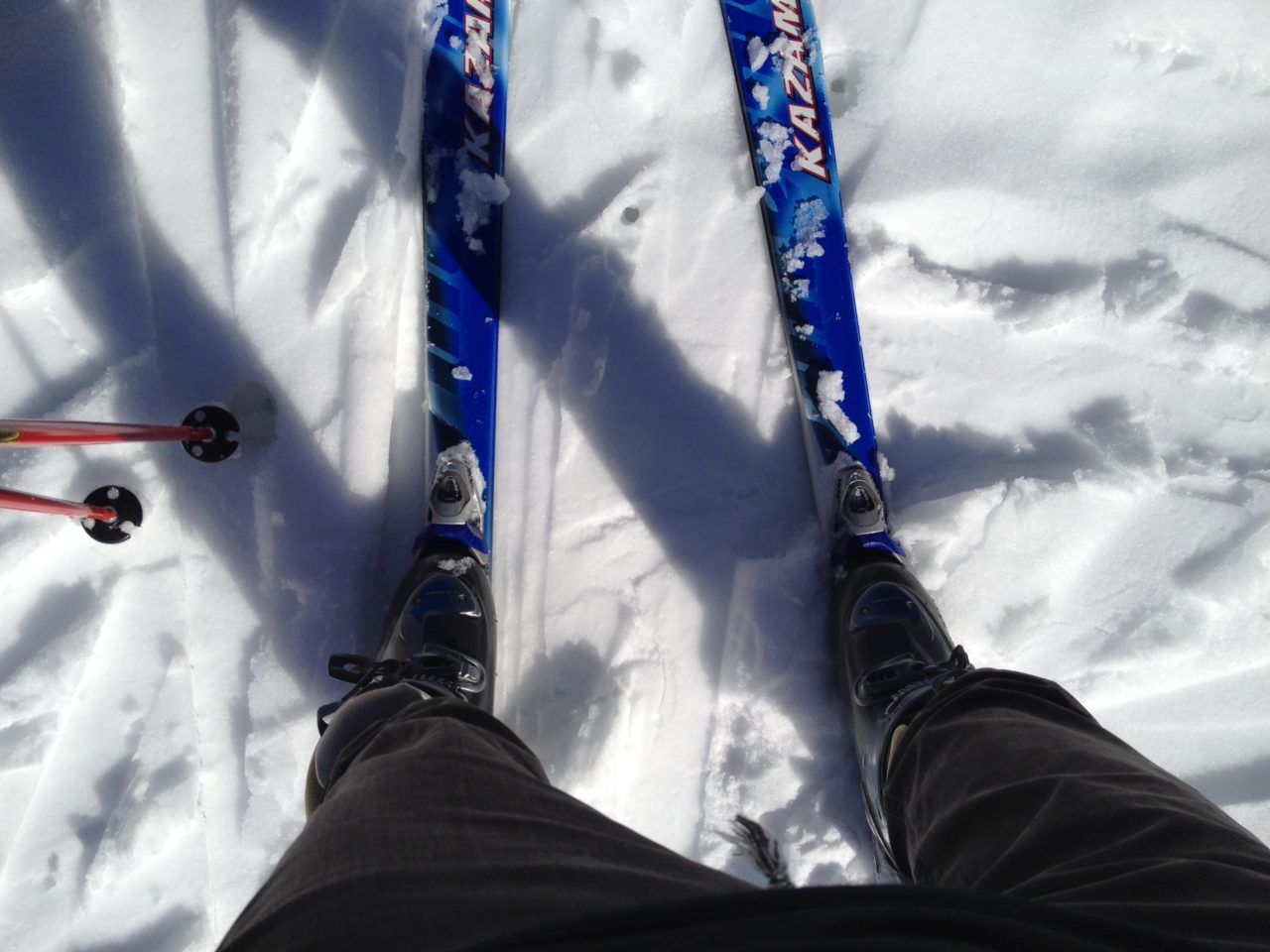 庭でスキー