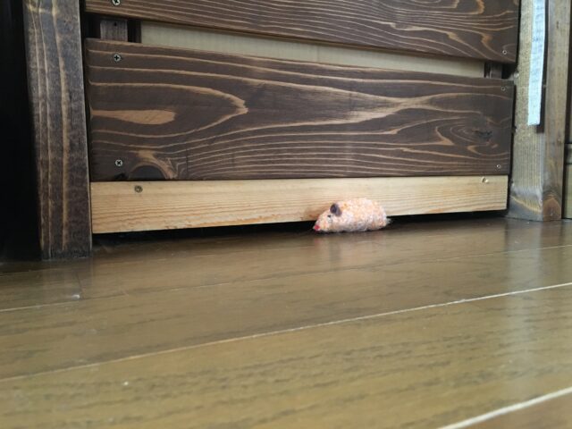 猫のおもちゃが家具の隙間に入らないようにした