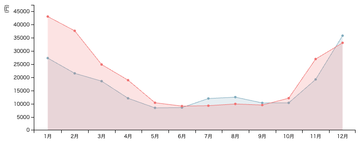 月別電気代(■2024年 〜 ■2025年)